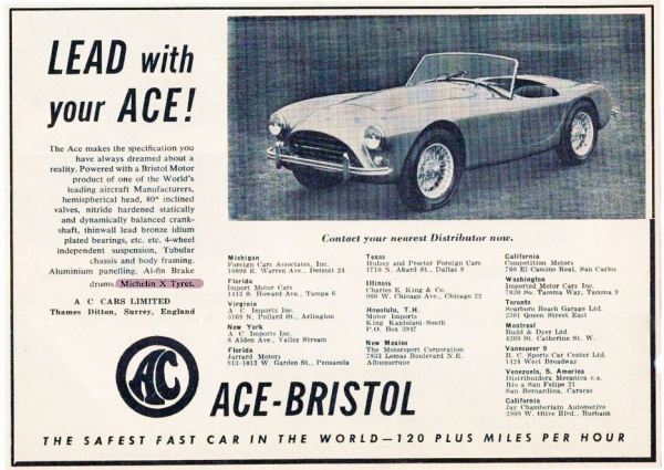 Period AC Ace Advert Showing Michelin X Original Tires